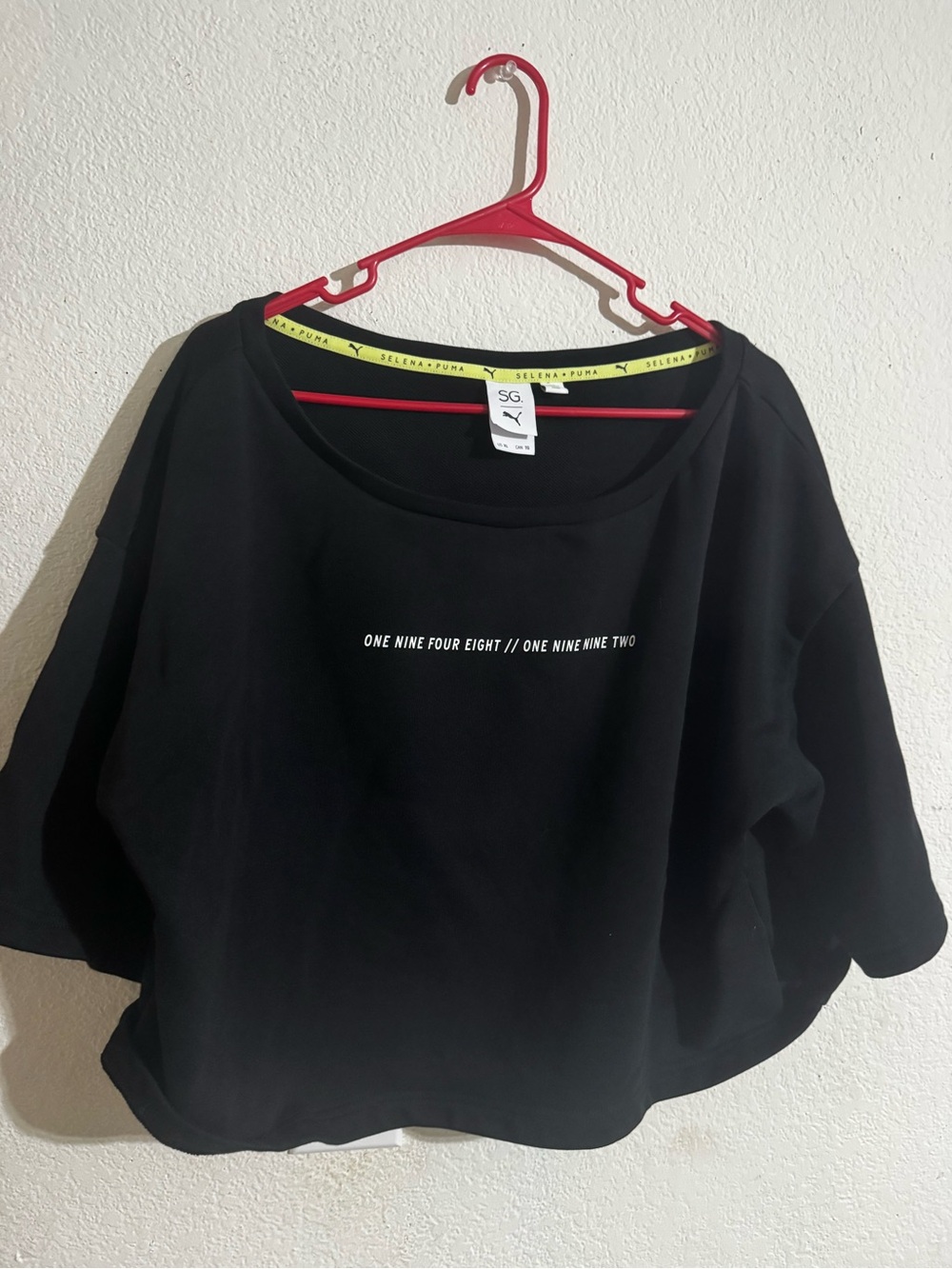 Selena Gomez Black Crop Sweatshirt with White Text
